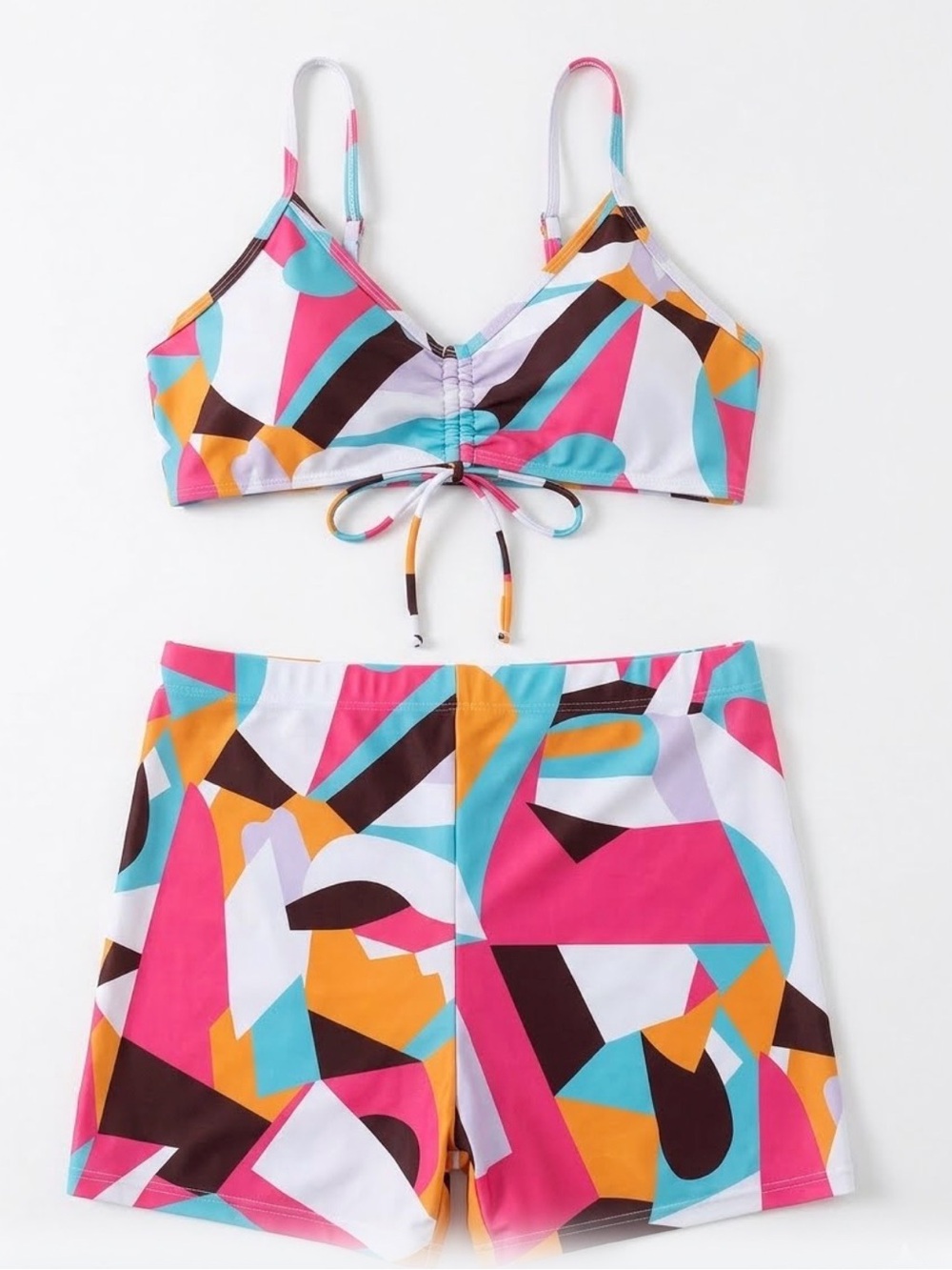 Geometric Swim Bikini Set in Pink & Blue - Picture 1 of 6